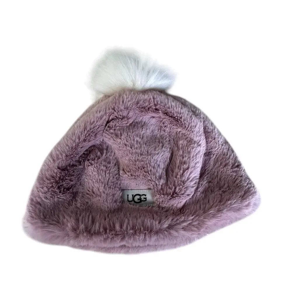 UGG KIDS FAUX FUR BEANIE WITH POM POM PINK 2-4 Yrs